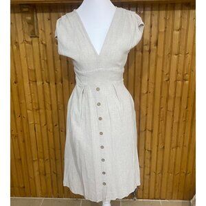 Petal & Pup Linen Babydoll Dress 2 Beige Button Front Casual Minimalist Neutral